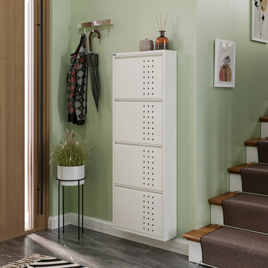 Antibacterial 4 Tier metal shoe cabinet front holes