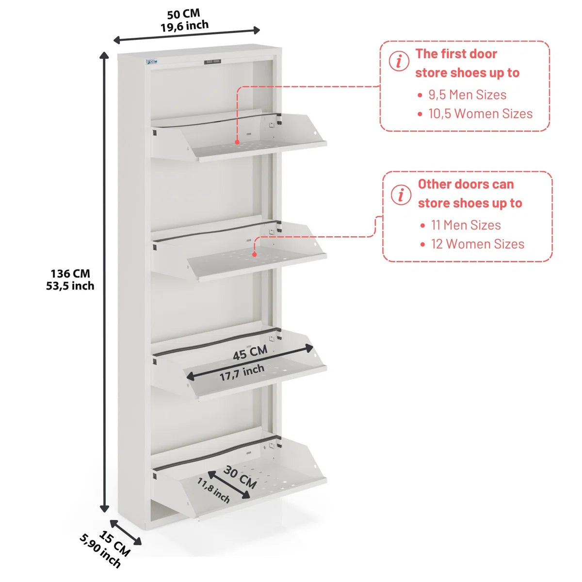 Antibacterial 4 Tier metal shoe cabinet front holes