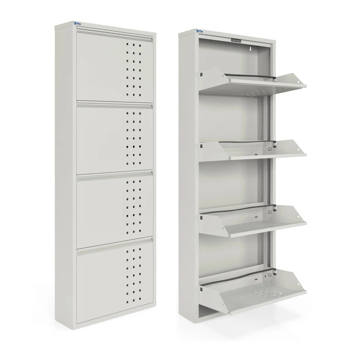 Antibacterial 4 Tier metal shoe cabinet front holes