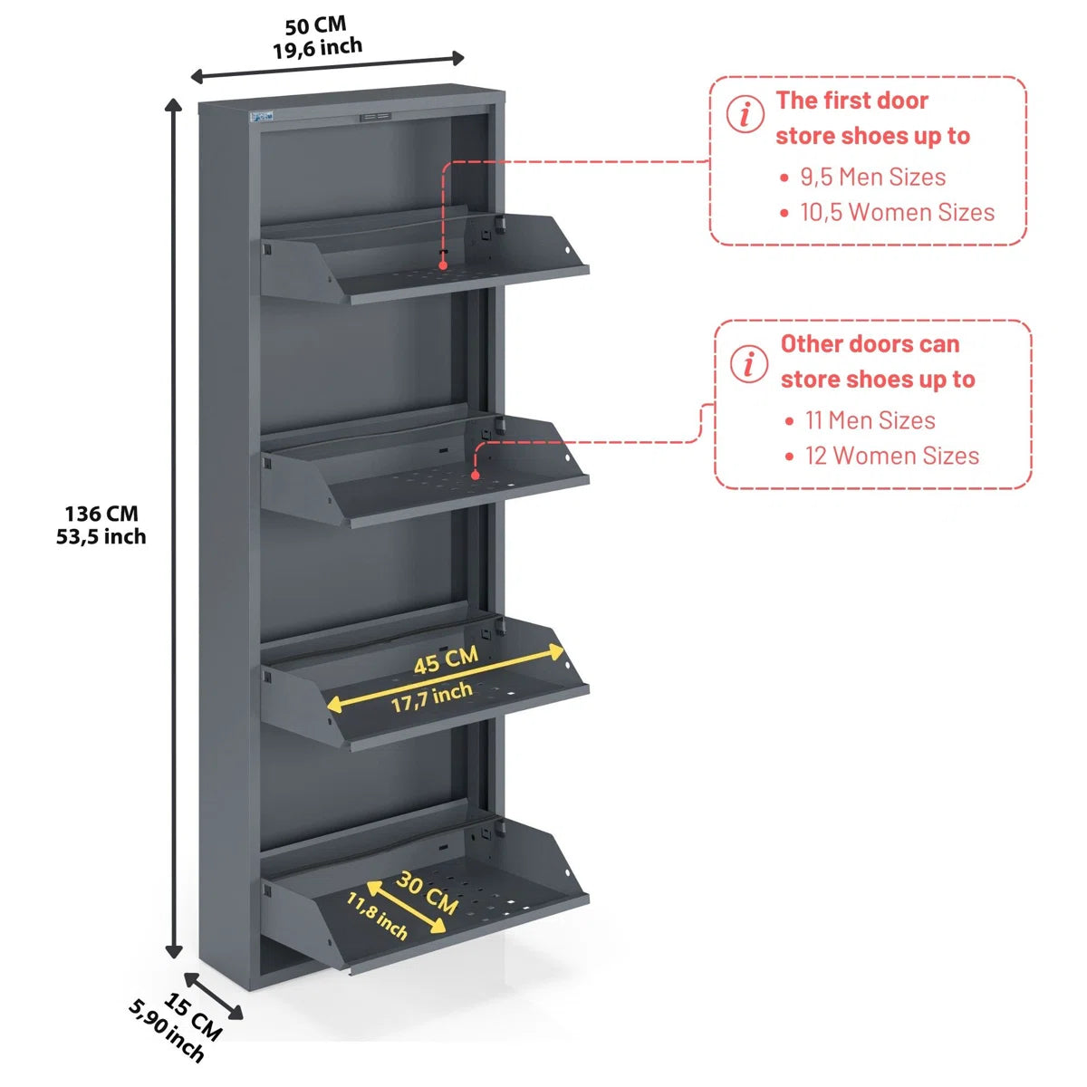 Antibacterial 4 Tier metal shoe cabinet front holes