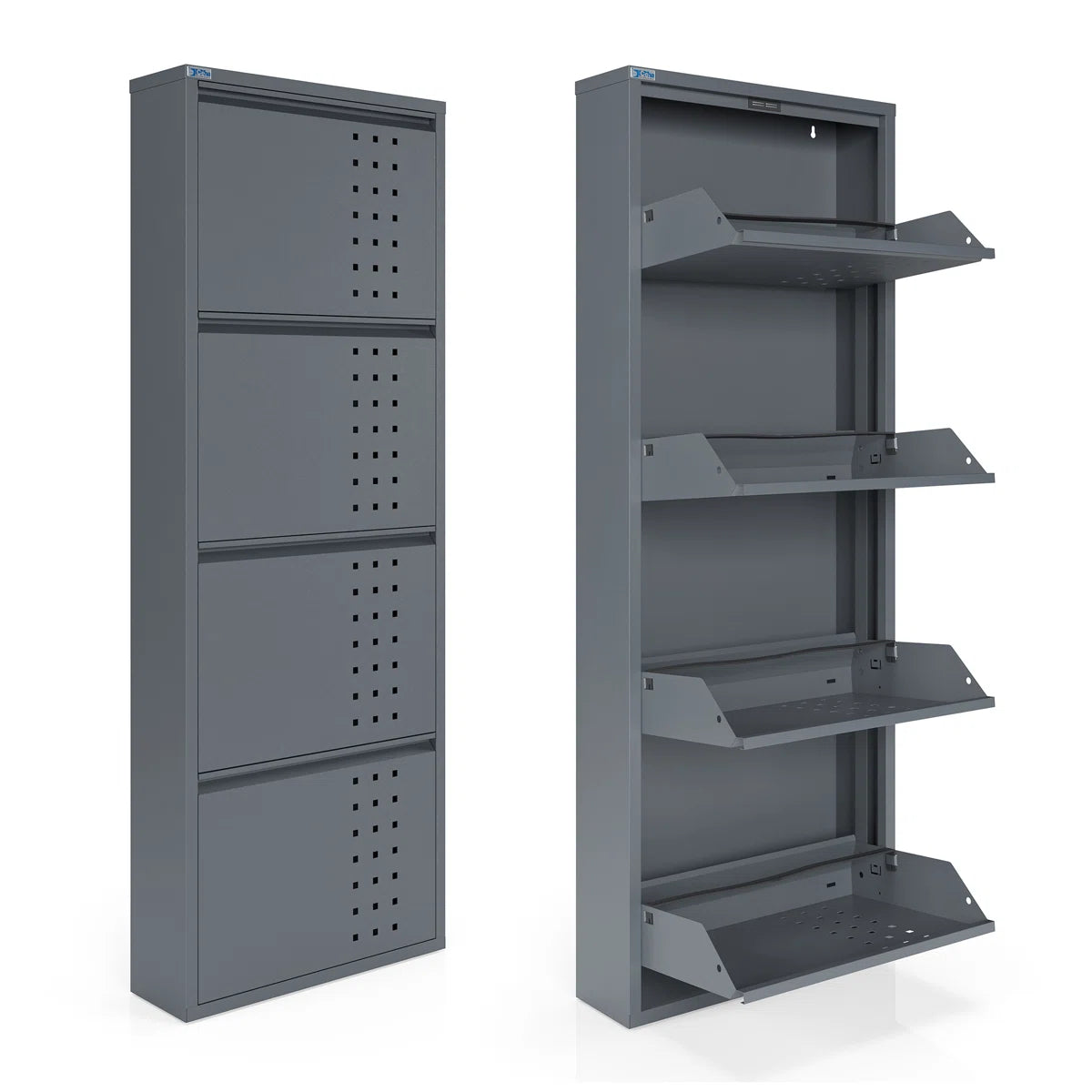 Antibacterial 4 Tier metal shoe cabinet front holes