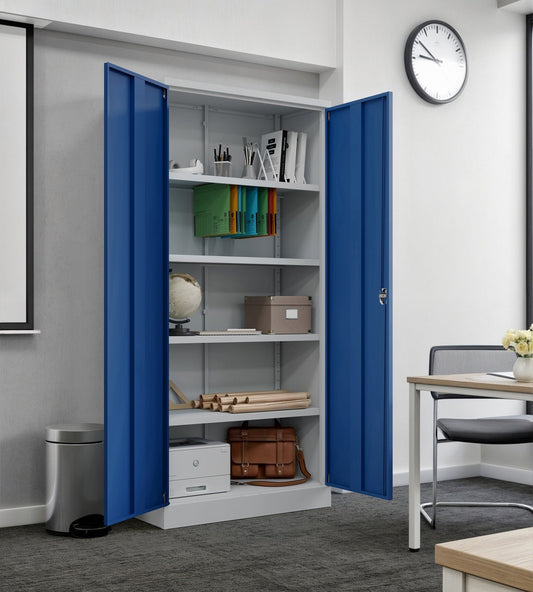 BDM Metal Storage Cabinet – Flat-Pack Design with 4 Adjustable Shelves, Locking Doors, Heavy-Duty Storage