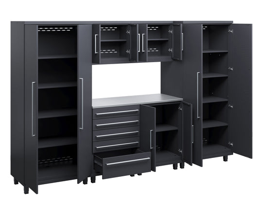 Prestige Series 7pc Cabinet Set with Base, Tool, Wall Cabinets and 36" Lockers