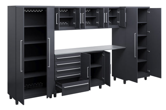 Prestige Series 8pc Cabinets Set with Base, Tool, Wall Cabinets and 36" Lockers