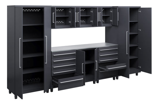 Prestige Sereis 9pc Cabinet Set with Base, Tool Drawer, Wall Cabinets and 36" Lockers