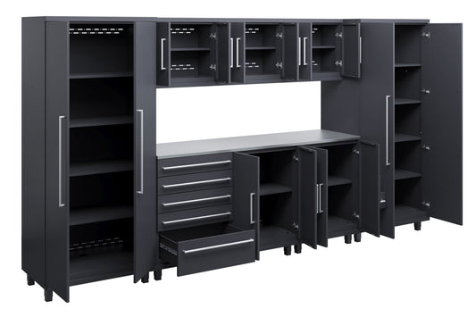 Prestige Series 9pc Cabinet Set with Bases, Tool Drawer, Wall Cabinets and 36" Lockers