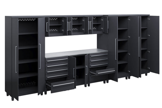 Prestige Series 10pc Cabinet Set with Base, Tool Drawer, Wall Cabinets and 36" Lockers