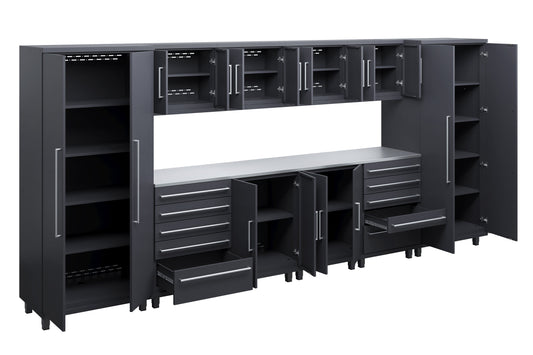 Prestige Series 12pc Cabinet Set with Base, Tool Drawer, Wall Cabinets and 36" Lockers
