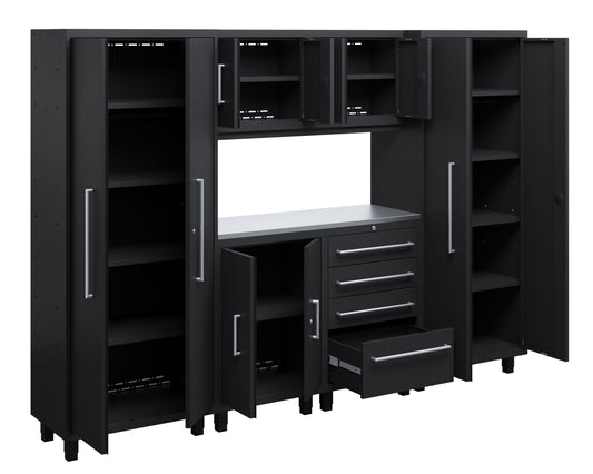 Core Plus Series 7pc Cabinet Set with Base, Tool, Wall Cabinets and 30" Lockers