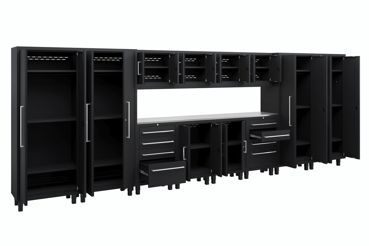 Core Plus Series 14pc Cabinet Set with Base, Tool Drawer, Wall Cabinets and 30" Lockers
