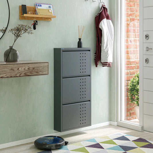 Antibacterial 3 Tier Metal Shoe Cabinet Front Holes