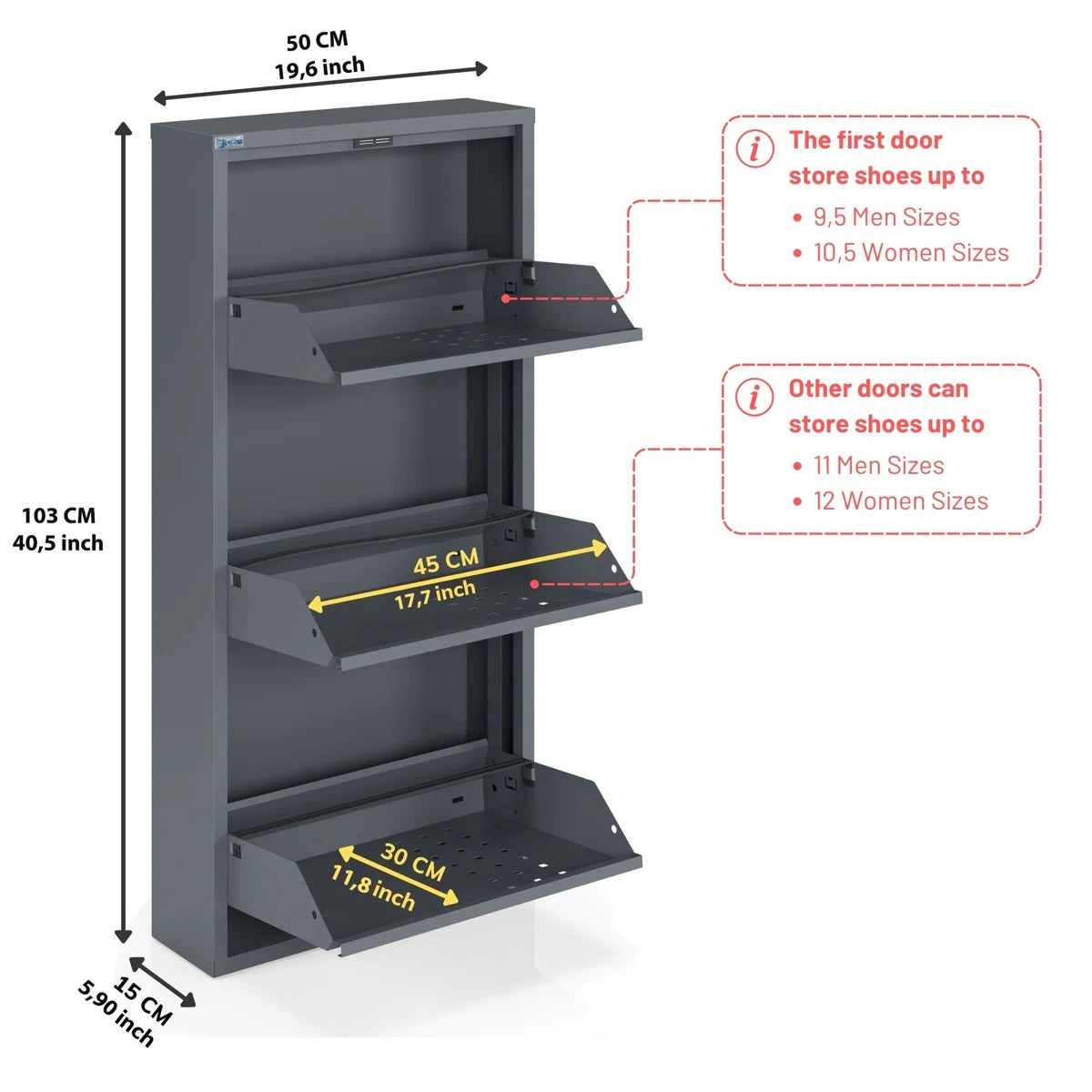 Antibacterial 3 Tier Metal Shoe Cabinet Front Holes