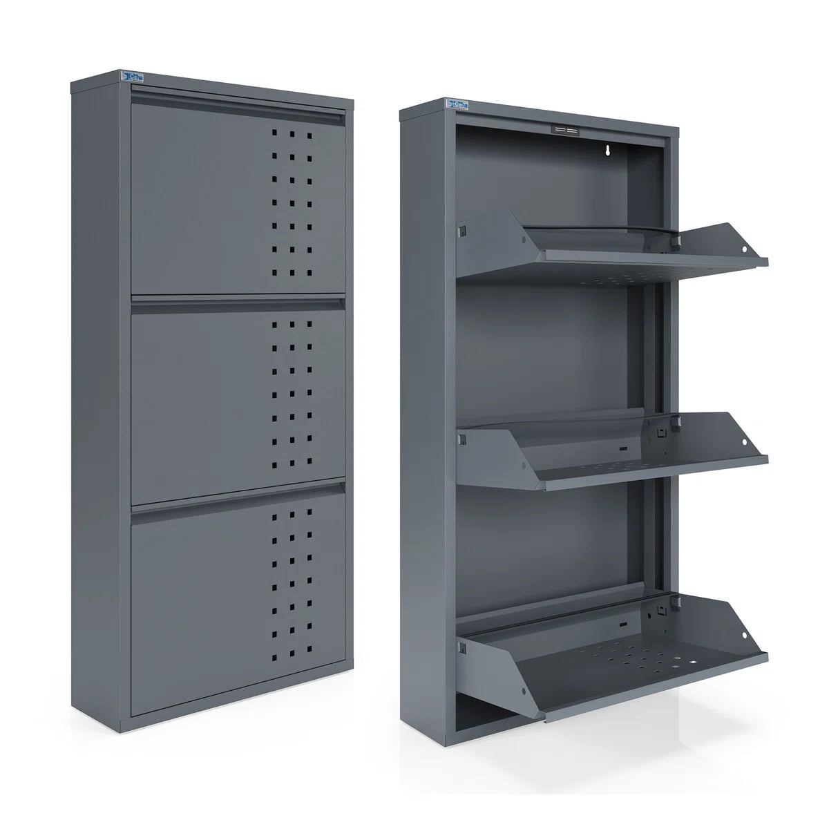 Antibacterial 3 Tier Metal Shoe Cabinet Front Holes