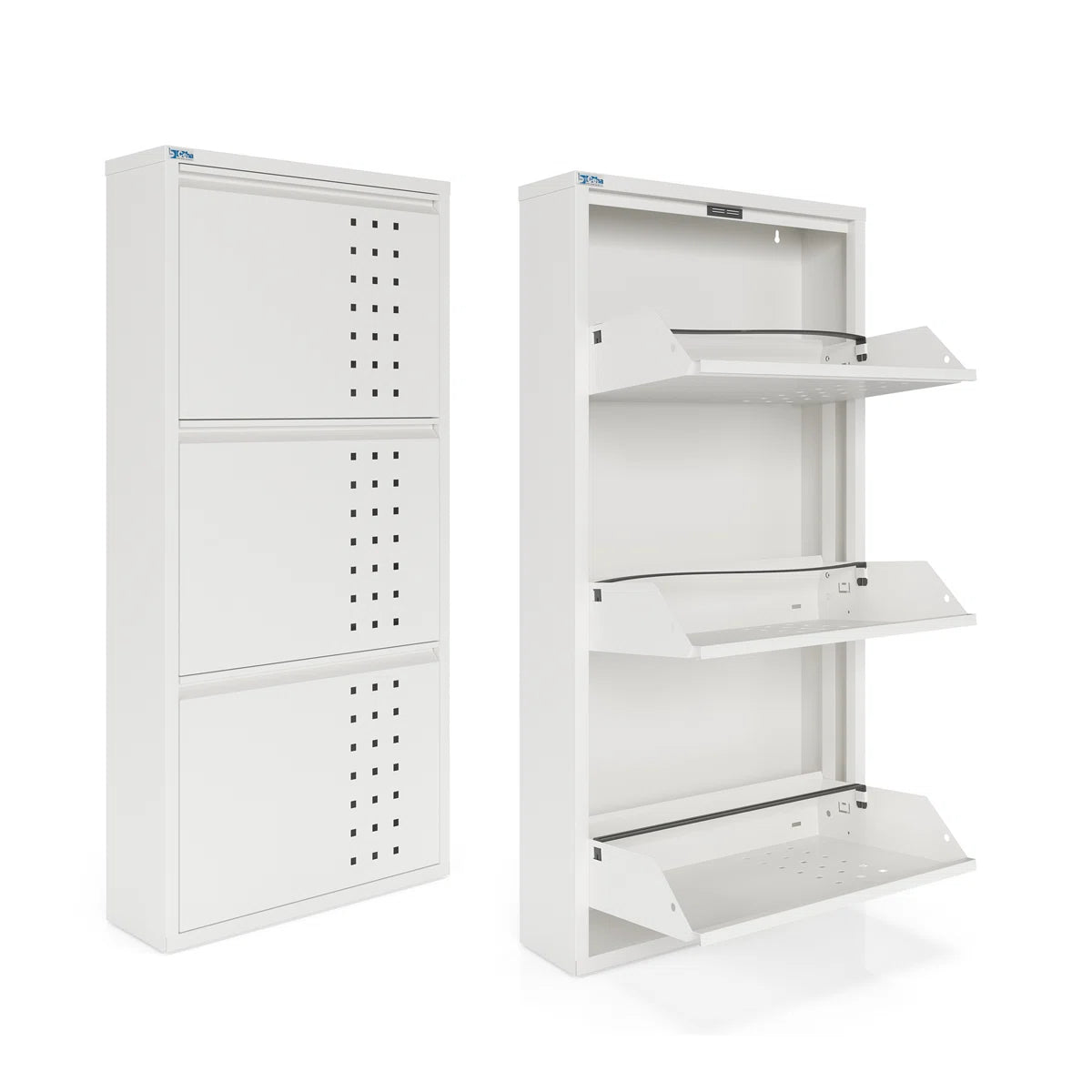 Antibacterial 3 Tier Metal Shoe Cabinet Front Holes