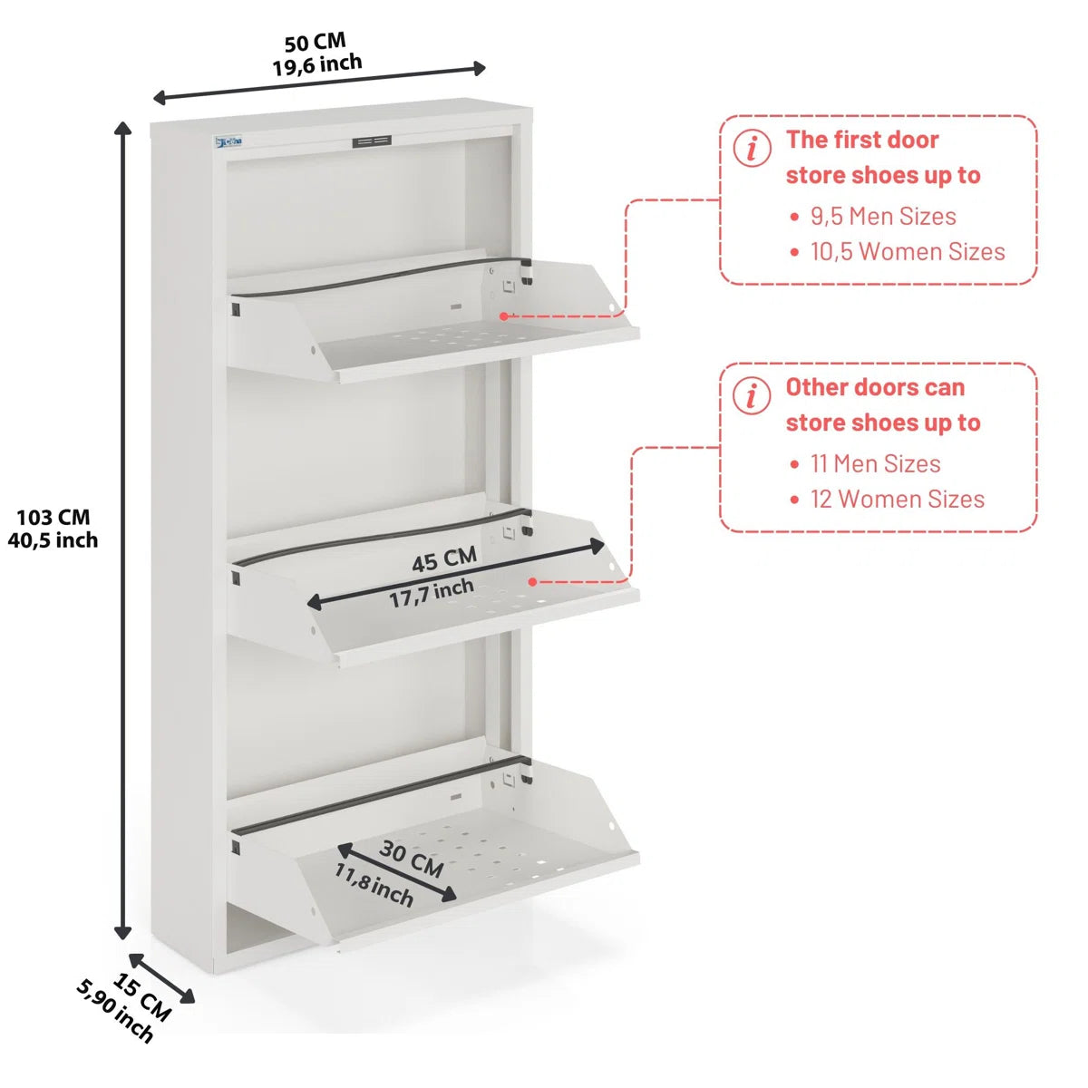 Antibacterial 3 Tier Metal Shoe Cabinet Front Holes