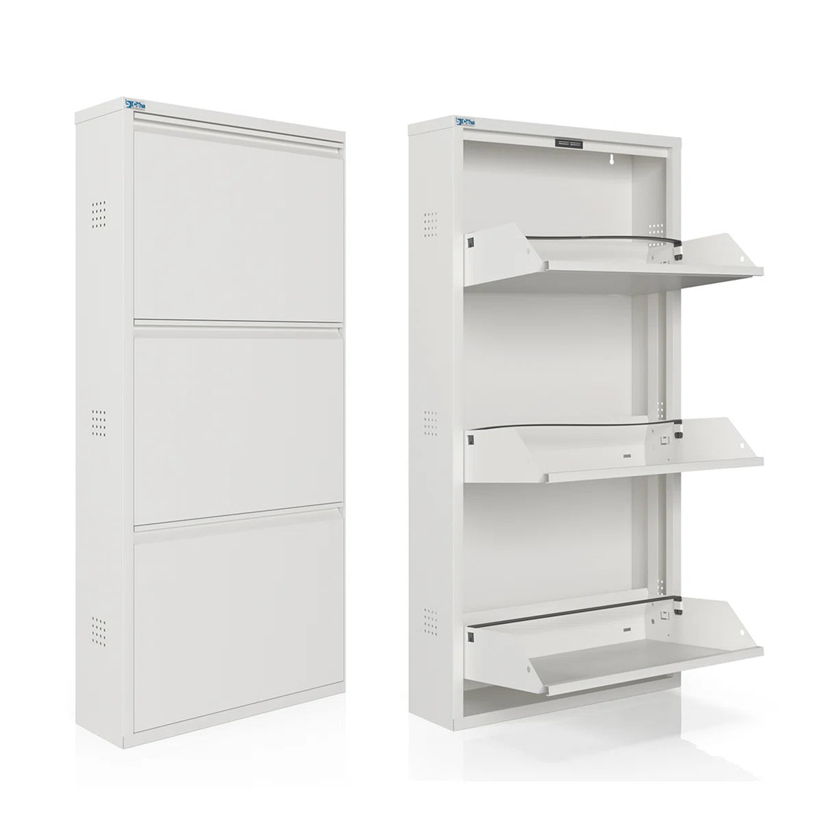 Antibacterial 3 Tier Metal Shoe Cabinet Side Holes