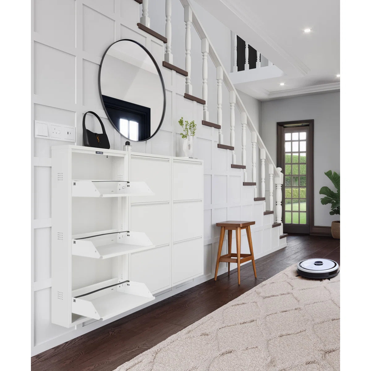 Antibacterial 3 Tier Metal Shoe Cabinet Side Holes