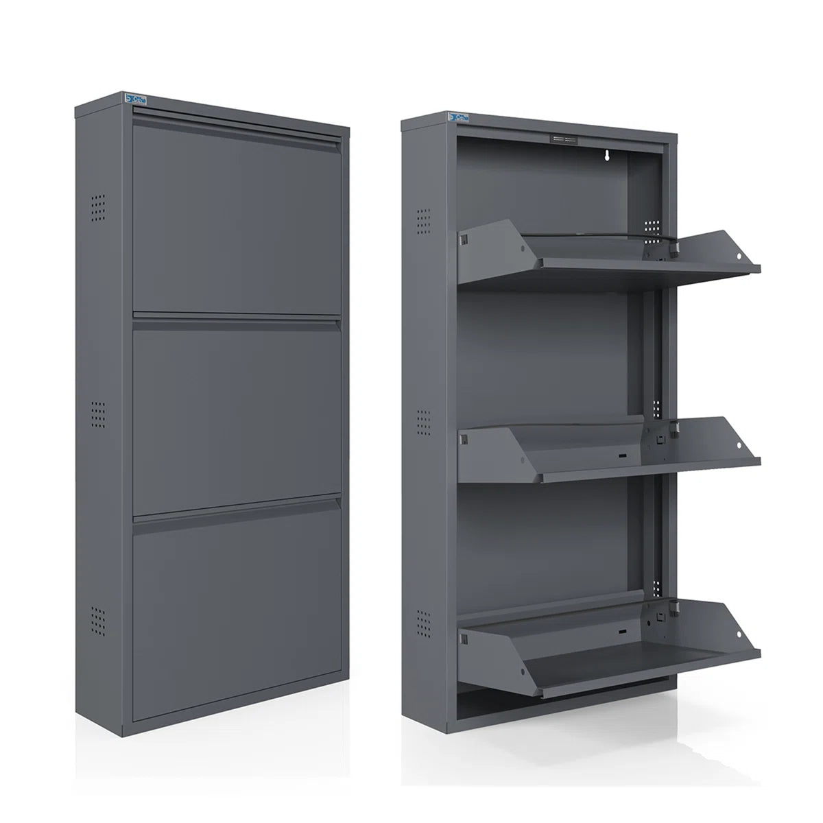 Antibacterial 3 Tier Metal Shoe Cabinet Side Holes