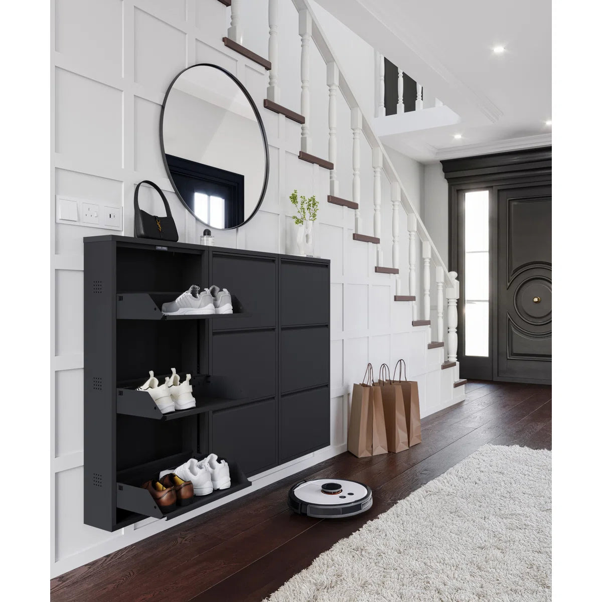 Antibacterial 3 Tier Metal Shoe Cabinet Side Holes