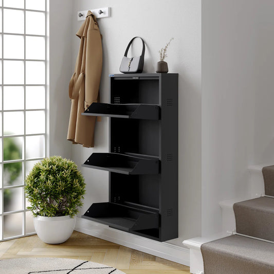 Antibacterial 3 Tier Metal Shoe Cabinet Side Holes