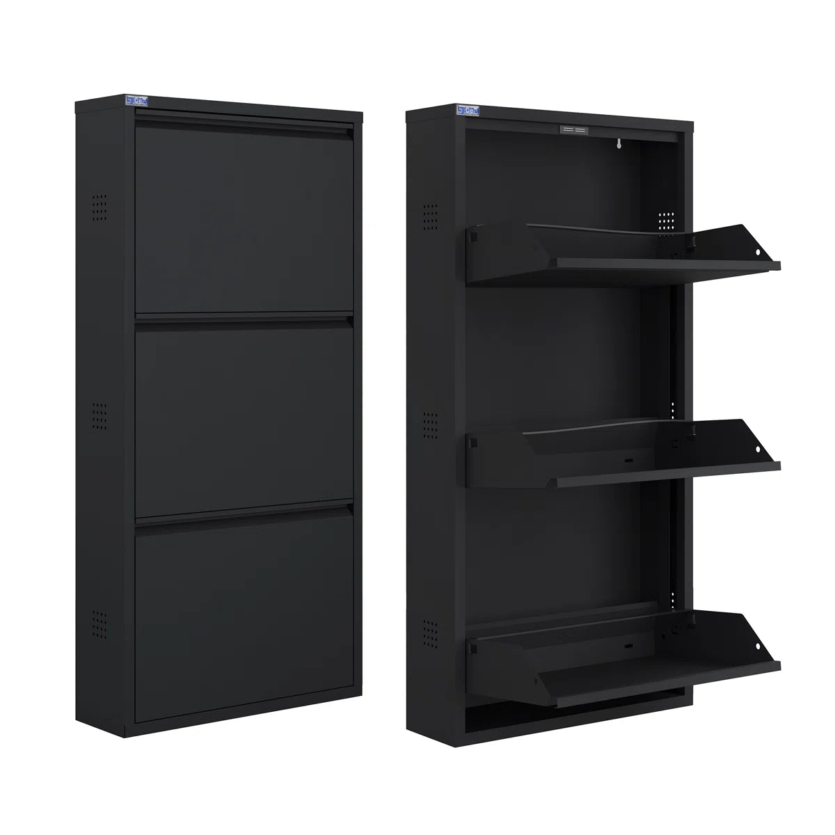 Antibacterial 3 Tier Metal Shoe Cabinet Side Holes