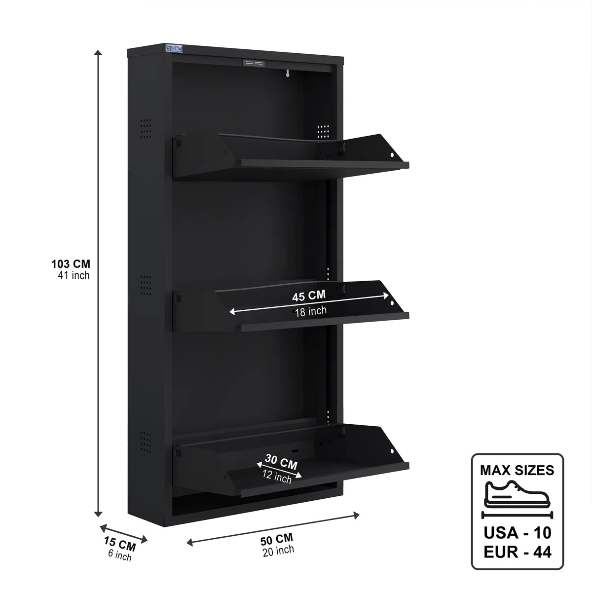 Antibacterial 3 Tier Metal Shoe Cabinet Side Holes