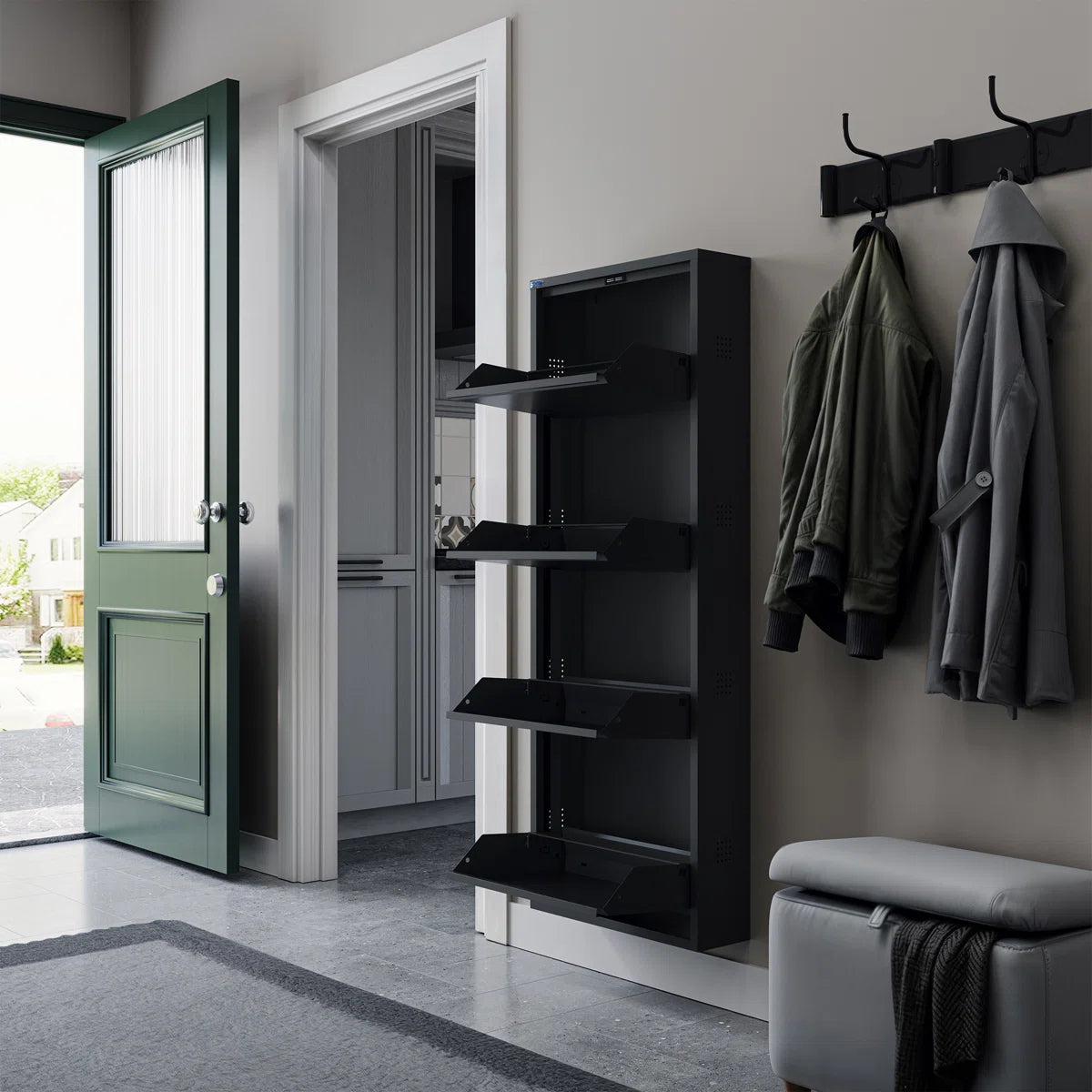 Antibacterial 4 Tier Metal Shoe Cabinet Side Holes