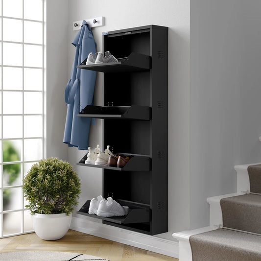 Antibacterial 4 Tier Metal Shoe Cabinet Side Holes
