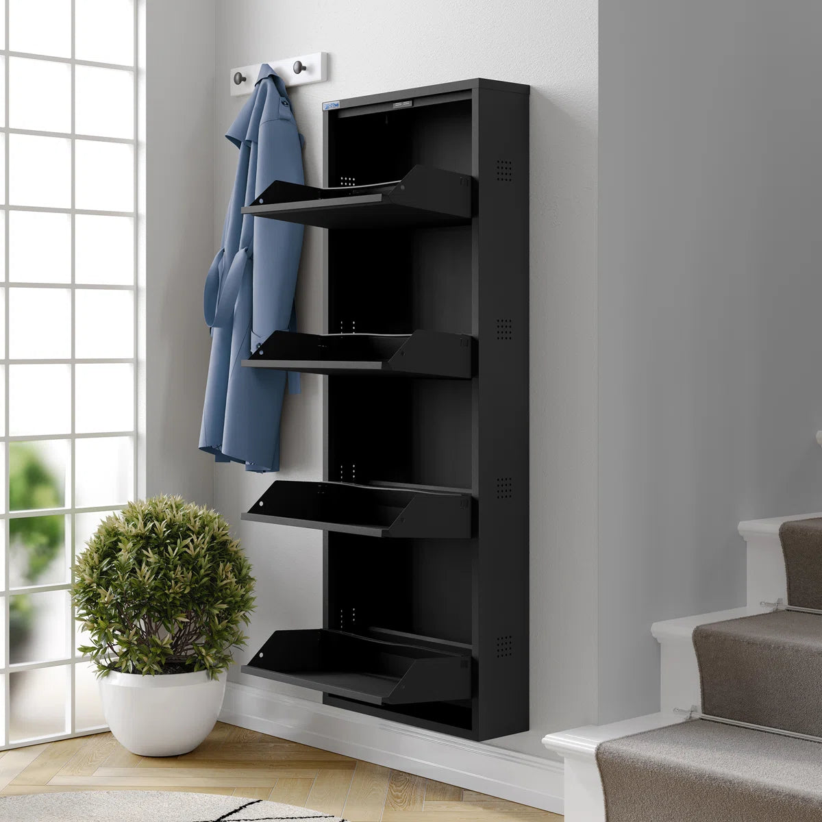 Antibacterial 4 Tier Metal Shoe Cabinet Side Holes