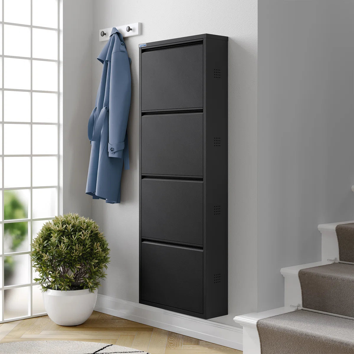 Antibacterial 4 Tier Metal Shoe Cabinet Side Holes