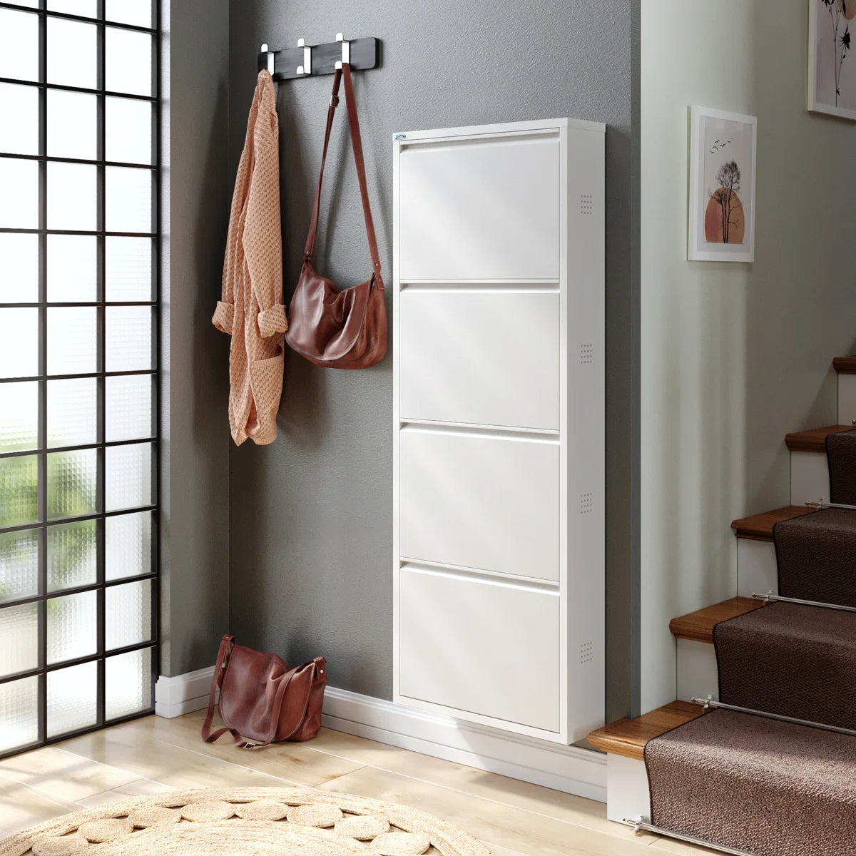 Antibacterial 4 Tier Metal Shoe Cabinet Side Holes