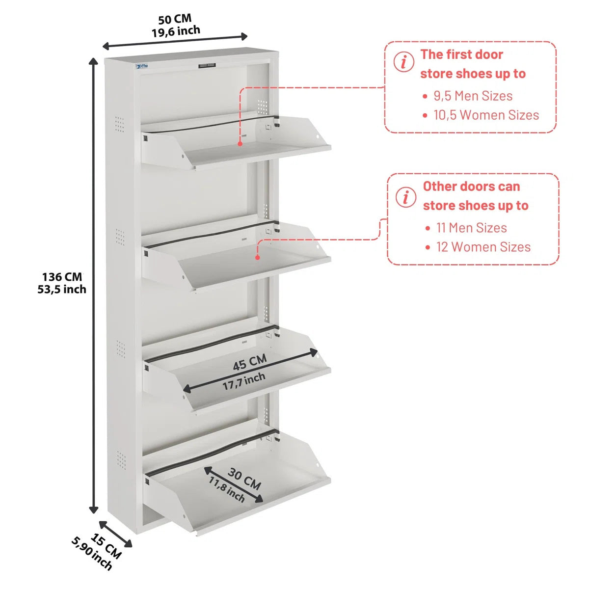 Antibacterial 4 Tier Metal Shoe Cabinet Side Holes