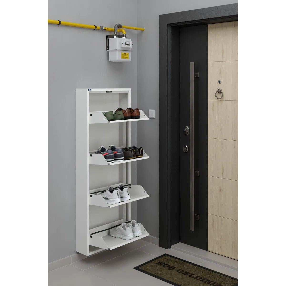 Antibacterial 4 Tier Metal Shoe Cabinet Without Holes