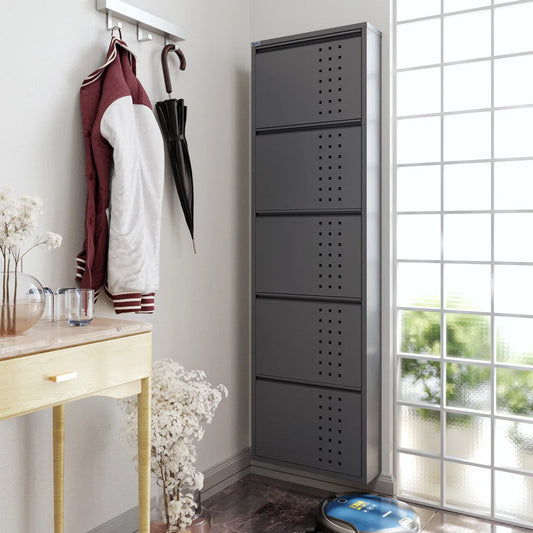 Antibacterial 5 Tier Metal Shoe Cabinet Front Holes