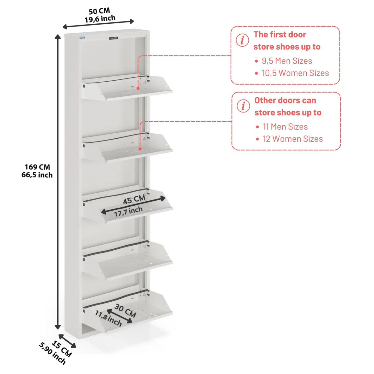 Antibacterial 5 Tier Metal Shoe Cabinet Front Holes