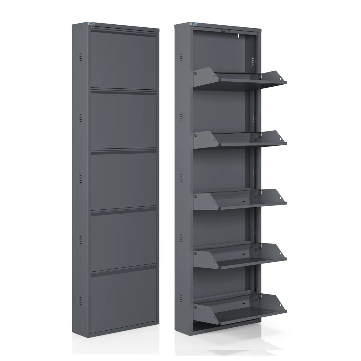 Antibacterial 5 Tier Metal Shoe Cabinet Side Holes