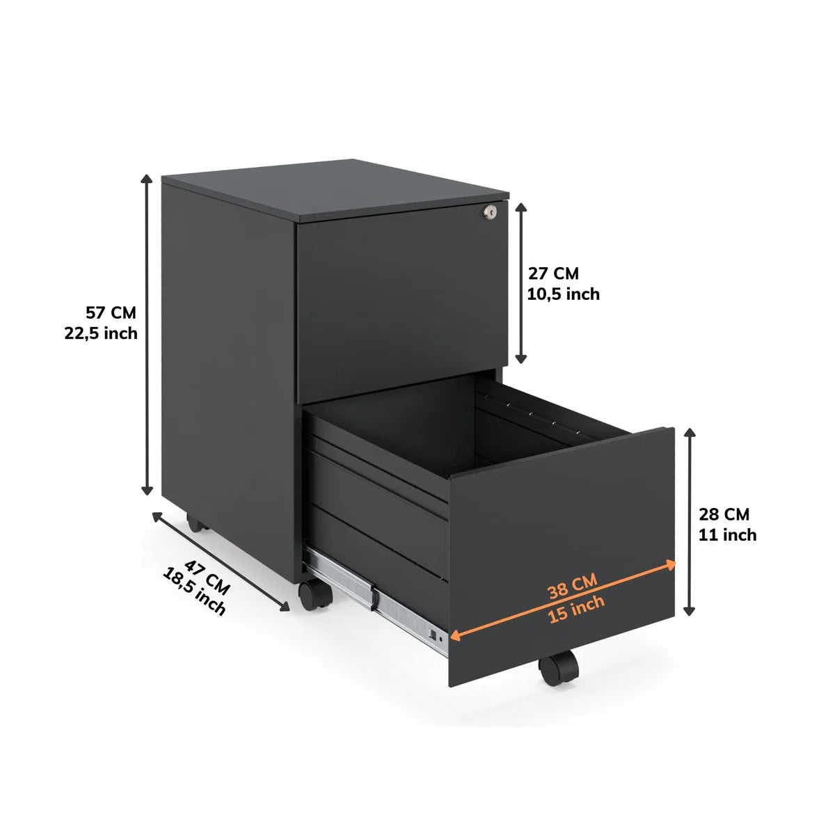 Ceha 2 Drawer Mobile File Cabinet with Lock