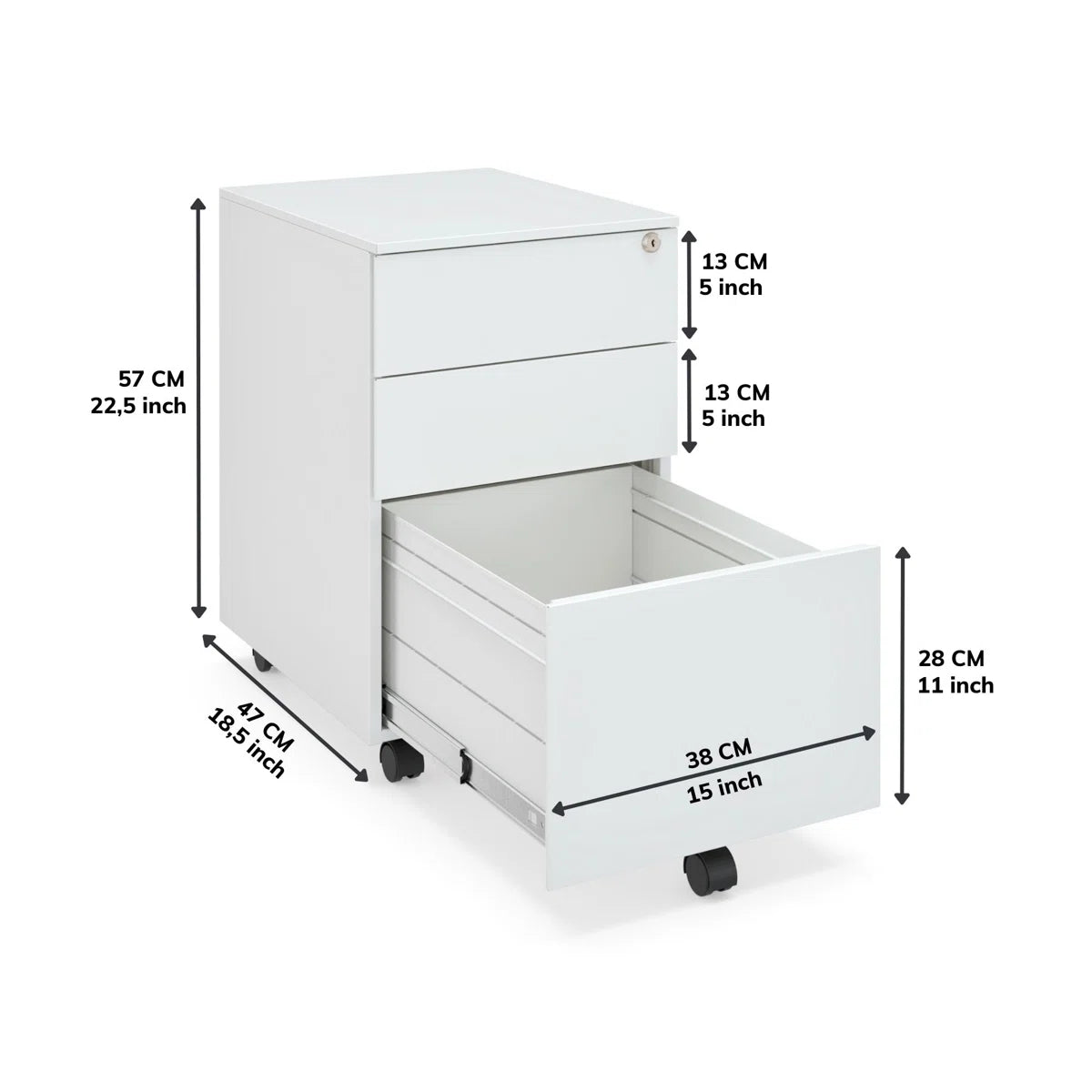 Ceha 2+1 Drawer Mobile File Cabinet with Lock