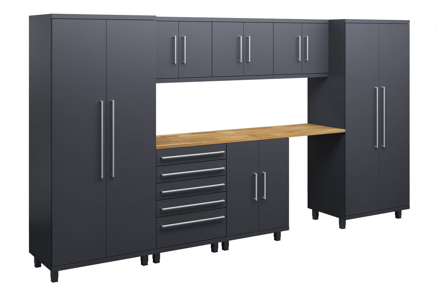 Prestige Series 8pc Cabinets Set with Base, Tool, Wall Cabinets and 36" Lockers