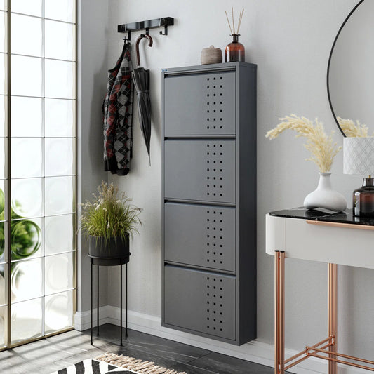 Antibacterial 4 Tier metal shoe cabinet front holes