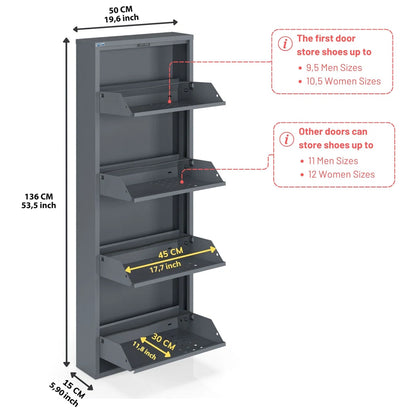 Antibacterial 4 Tier metal shoe cabinet front holes