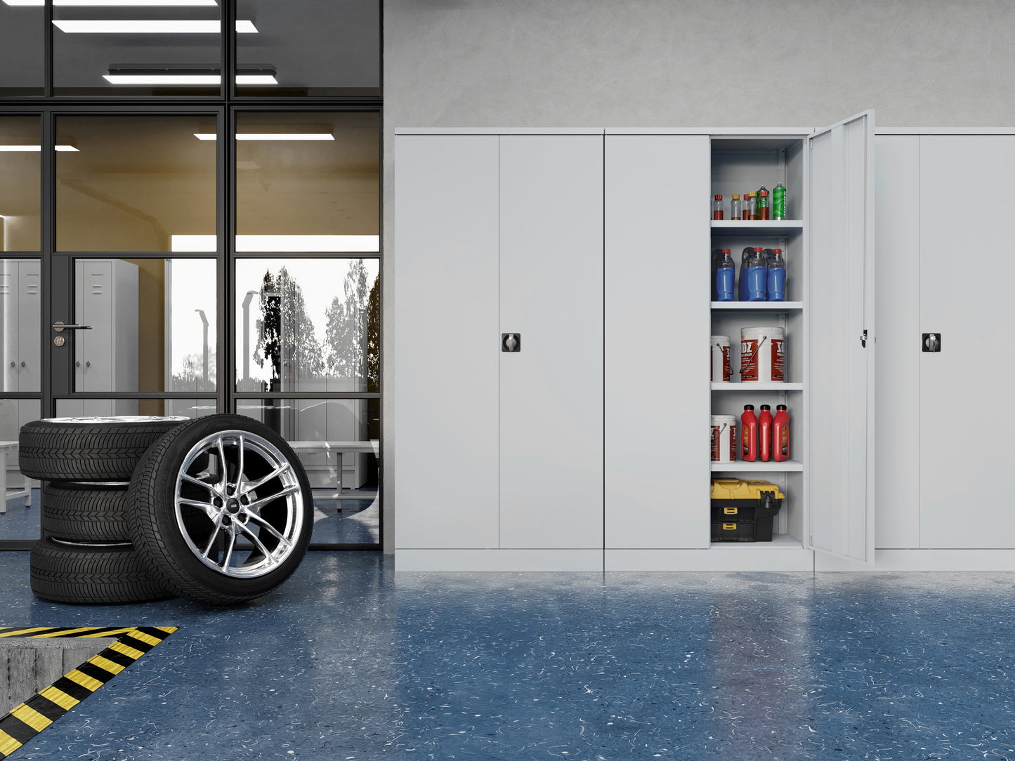 BDM Metal Storage Cabinet – Flat-Pack Design with 4 Adjustable Shelves, Locking Doors, Heavy-Duty Storage