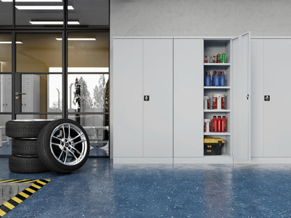 BDM Metal Storage Cabinet – Flat-Pack Design with 4 Adjustable Shelves, Locking Doors, Heavy-Duty Storage