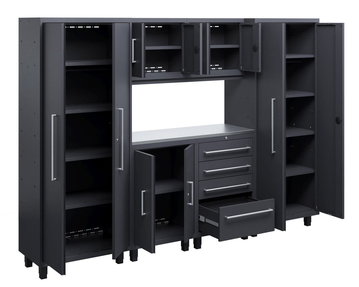 Core Plus Series 7pc Cabinet Set with Base, Tool, Wall Cabinets and 30" Lockers