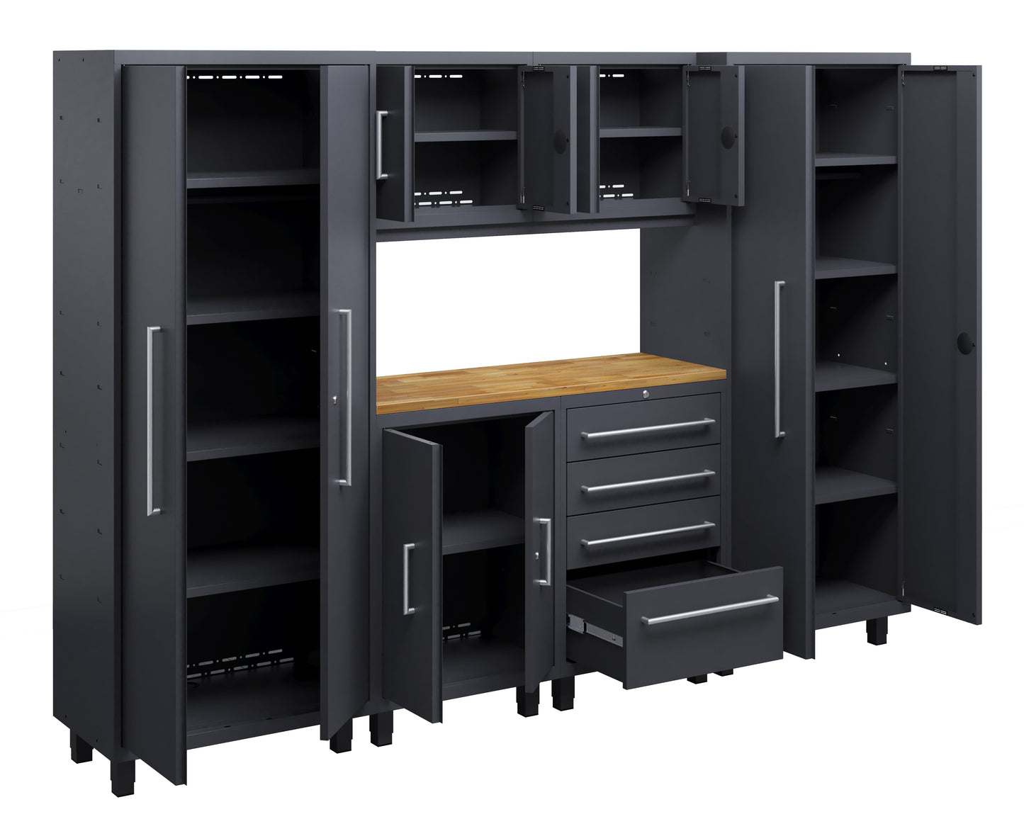 Core Plus Series 7pc Cabinet Set with Base, Tool, Wall Cabinets and 30" Lockers