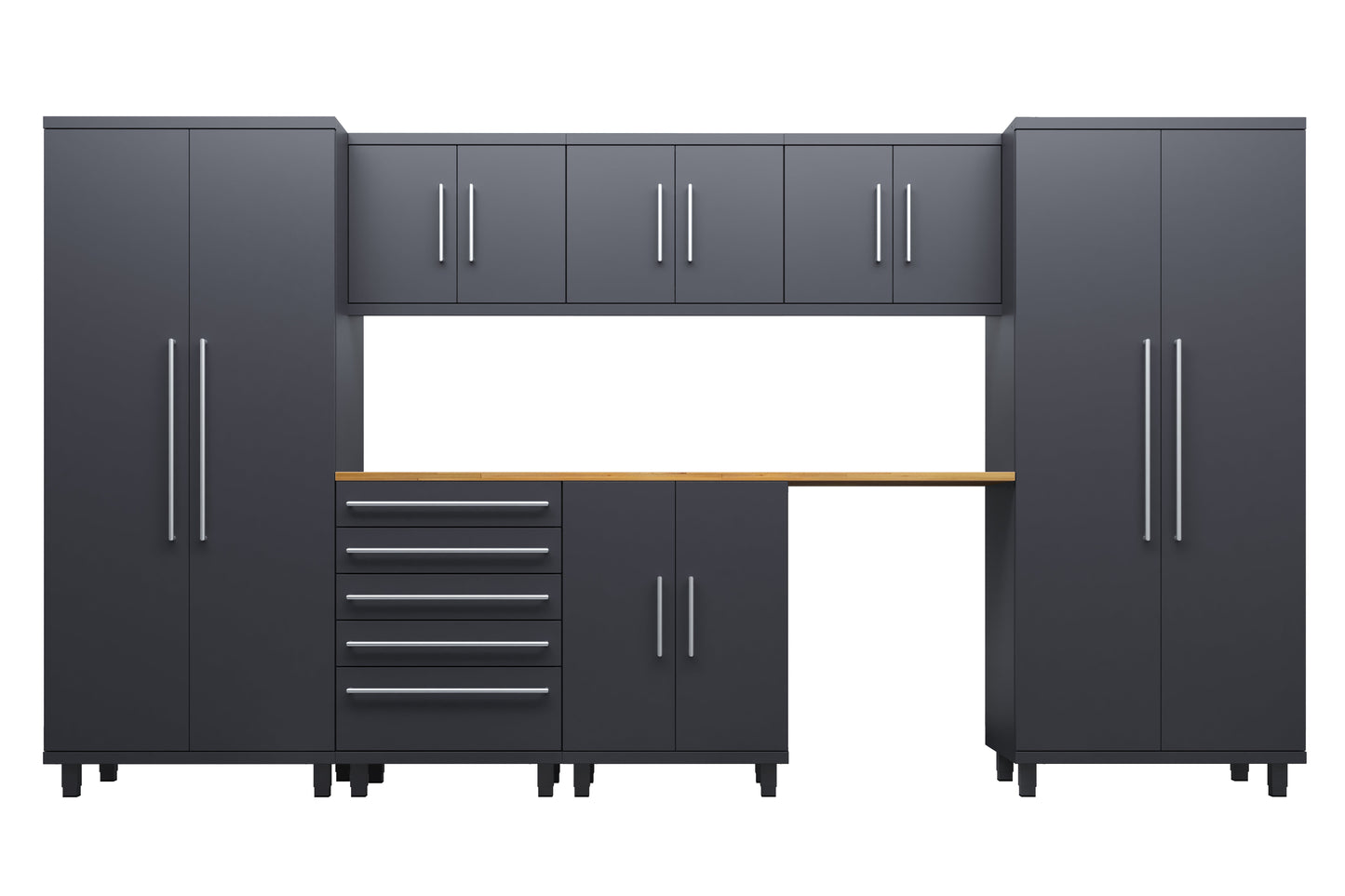 Prestige Series 8pc Cabinets Set with Base, Tool, Wall Cabinets and 36" Lockers