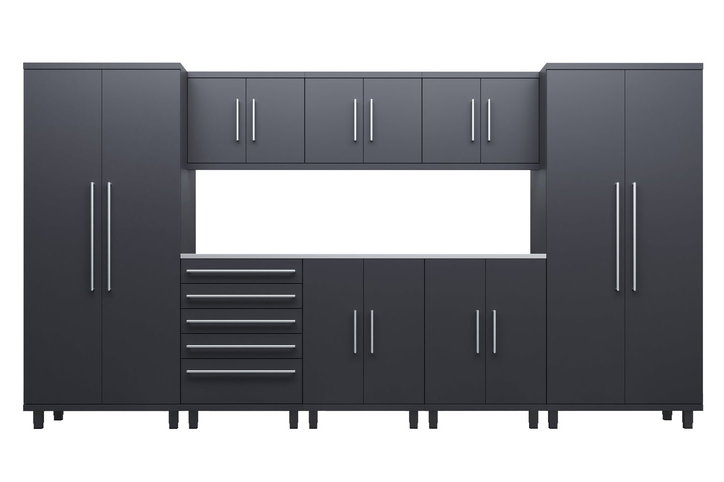 Prestige Series 9pc Cabinet Set with Bases, Tool Drawer, Wall Cabinets and 36" Lockers