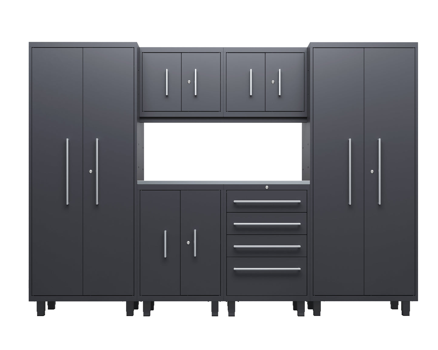 Core Plus Series 7pc Cabinet Set with Base, Tool, Wall Cabinets and 30" Lockers