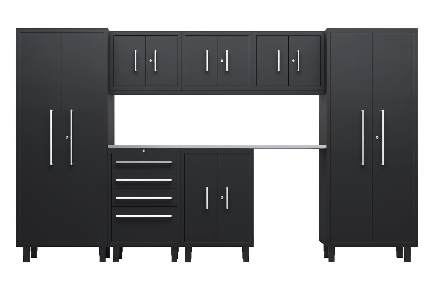 Core Plus Series 8pc Cabinets Set with Base, Tool, Wall Cabinets and 30" Lockers