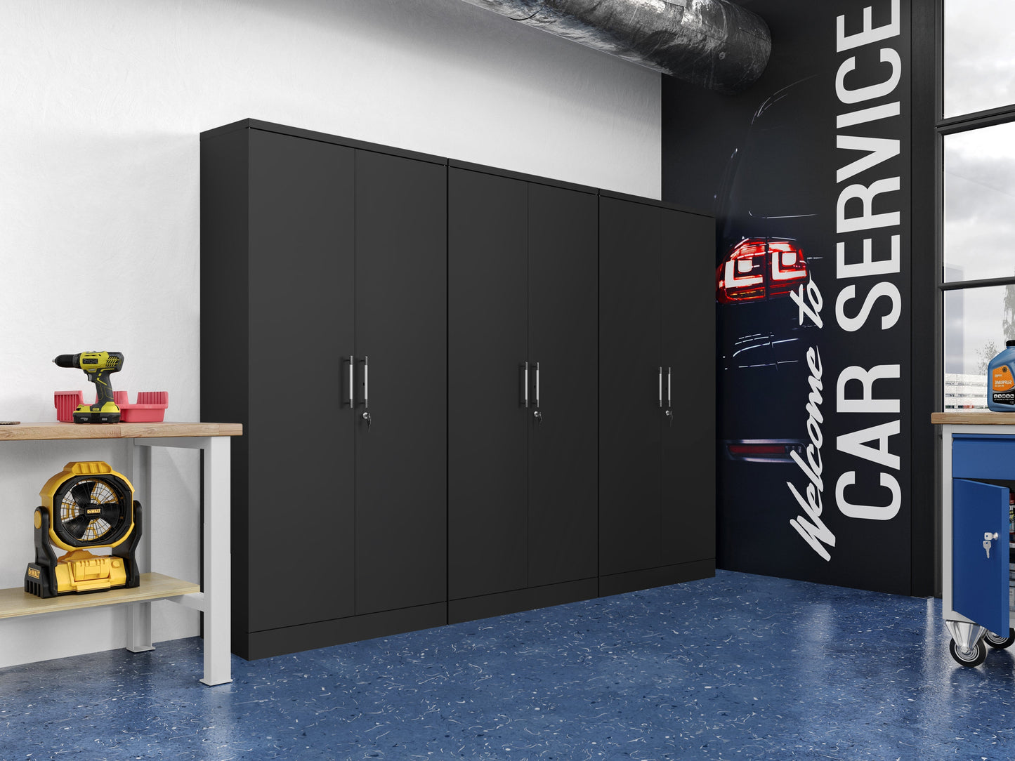BDM-180 Metal Storage Cabinet – Flat-Pack with Pull Handles, Locking Doors & Adjustable Shelves